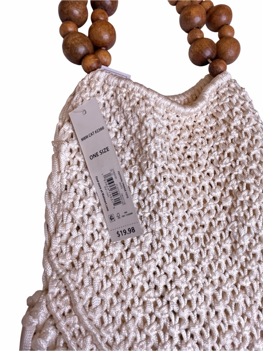 No Boundaries Cream Crochet Fringe bag with Wooden Bead Handle - Picture 2 of 3